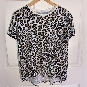 ZARA Leopard Print Short Sleeve Tee Shirt Top Size Medium